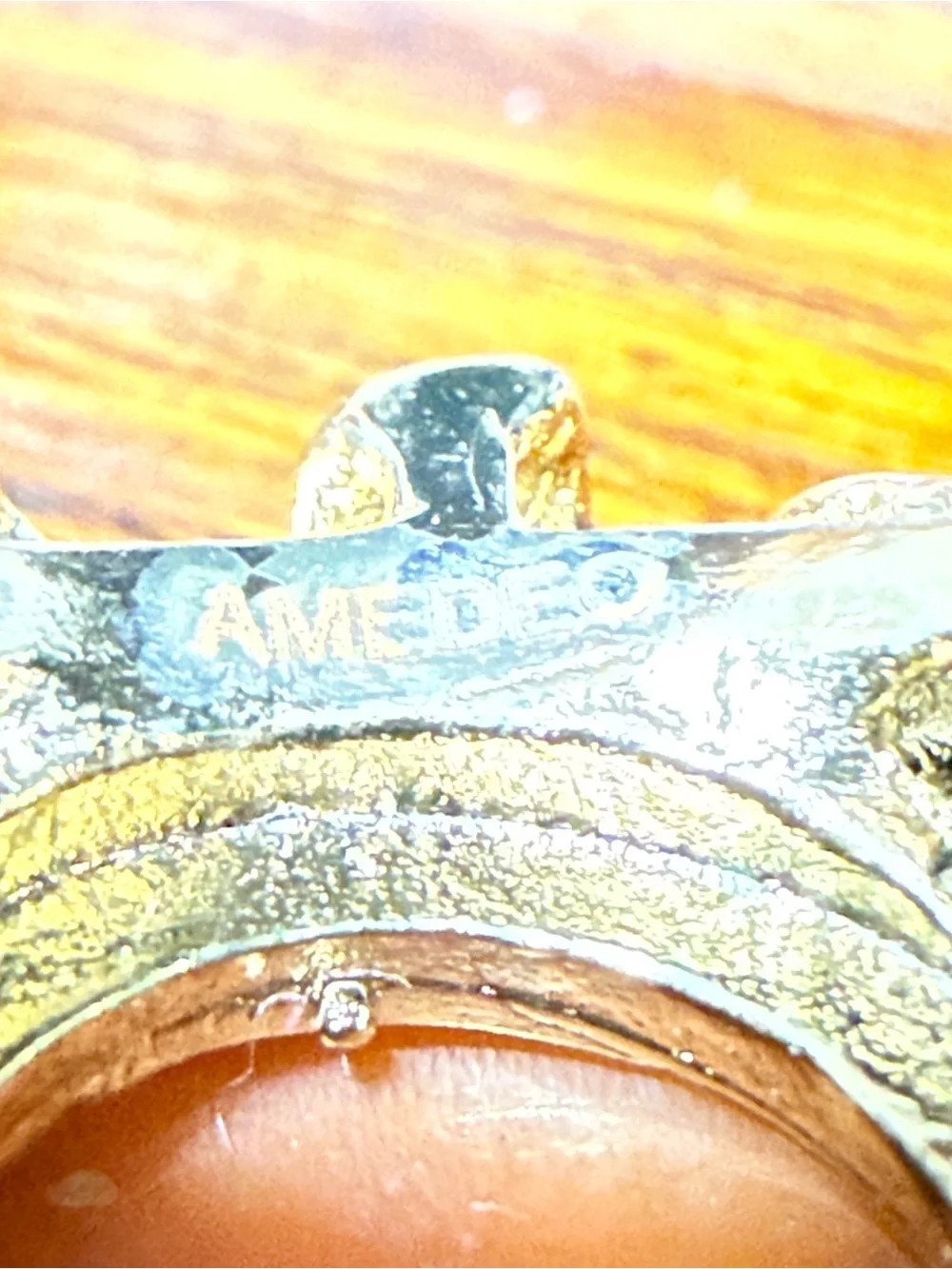 AMEDEO signed gold tone & rhinestone cameo statement ring  SZ 8.5
